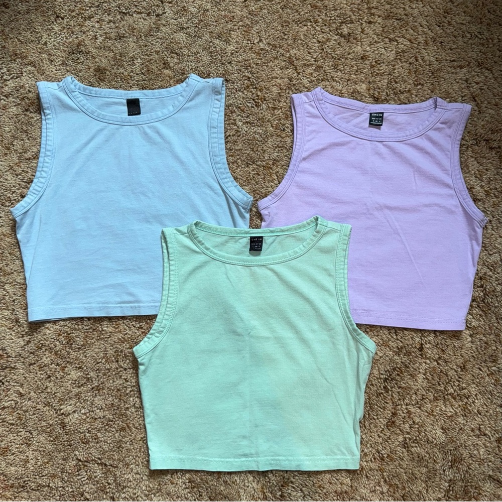 100% Cotton Pastel Set of 3 Tank Top Cotton Athleisure Crop Baby Tee